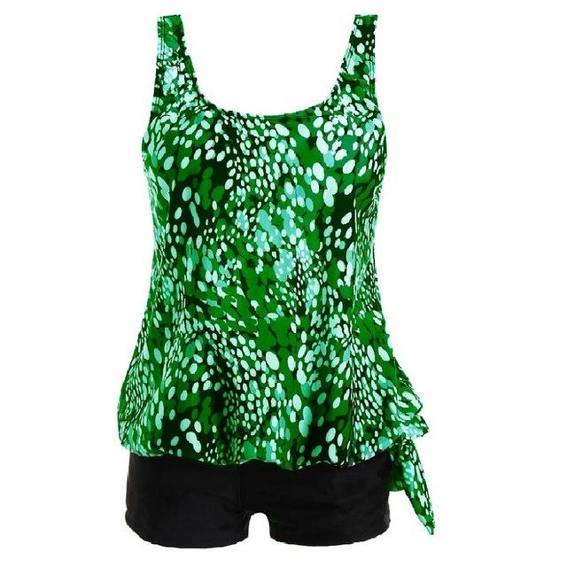 2019 Women Two Piece Swimsuits Printed Slimming Blouson Tankini Tops Boyshort Set Plus Size Swimwear High Waist Bathing Suits