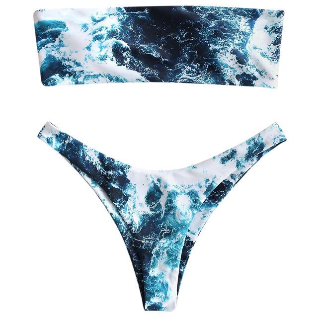 ZAFUL Abstract Bandeau Bikini Set Women Sexy Padded Swimsuit Beach Bathing Suit Brazilian Swimwear Biquinis Maillot De Bain