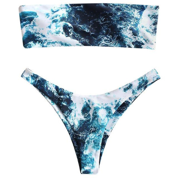 ZAFUL Abstract Bandeau Bikini Set Women Sexy Padded Swimsuit Beach Bathing Suit Brazilian Swimwear Biquinis Maillot De Bain