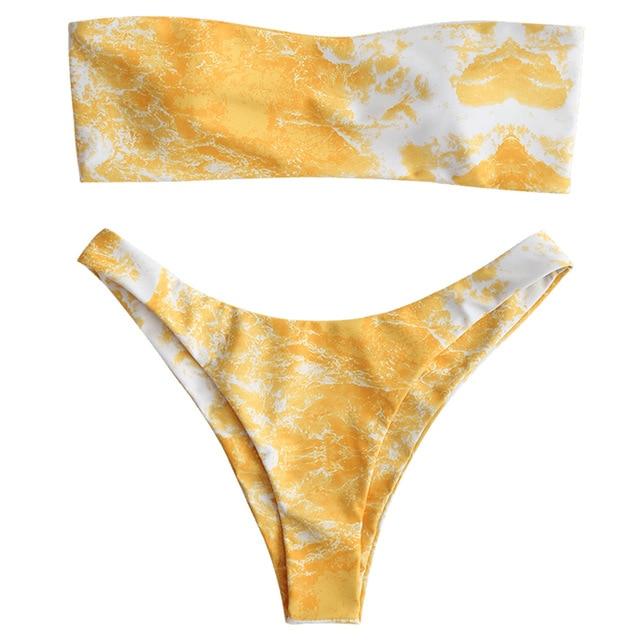 ZAFUL Abstract Bandeau Bikini Set Women Sexy Padded Swimsuit Beach Bathing Suit Brazilian Swimwear Biquinis Maillot De Bain