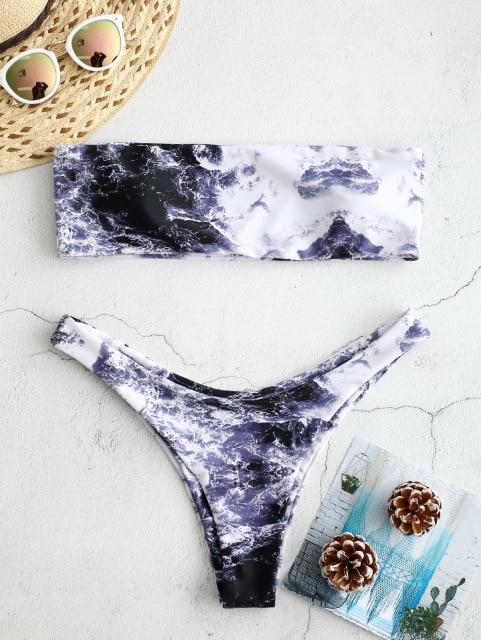 ZAFUL Abstract Bandeau Bikini Set Women Sexy Padded Swimsuit Beach Bathing Suit Brazilian Swimwear Biquinis Maillot De Bain