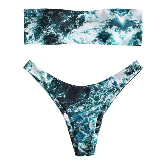 ZAFUL Abstract Bandeau Bikini Set Women Sexy Padded Swimsuit Beach Bathing Suit Brazilian Swimwear Biquinis Maillot De Bain
