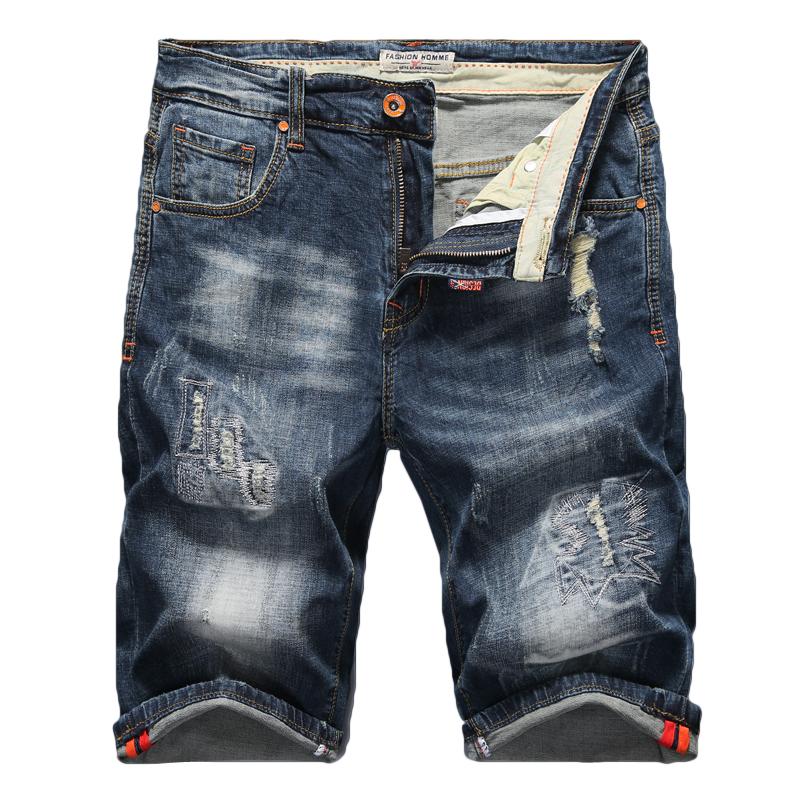 2019 Summer New Men's Stretch Ripped Jeans Shorts Fashion Casual High Quality Slim Fit Elastic Denim Shorts Male Brand Clothes