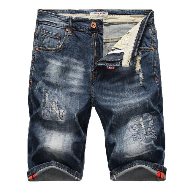 2019 Summer New Men's Stretch Ripped Jeans Shorts Fashion Casual High Quality Slim Fit Elastic Denim Shorts Male Brand Clothes