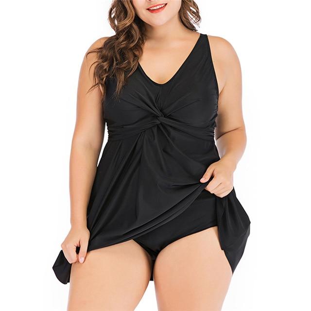 2019 Plus Size Tankini set Women Swimwear Two Piece Black Halter Swimsuit High Waist Bikinis Swimming Dress Bathing Suit S--5XL