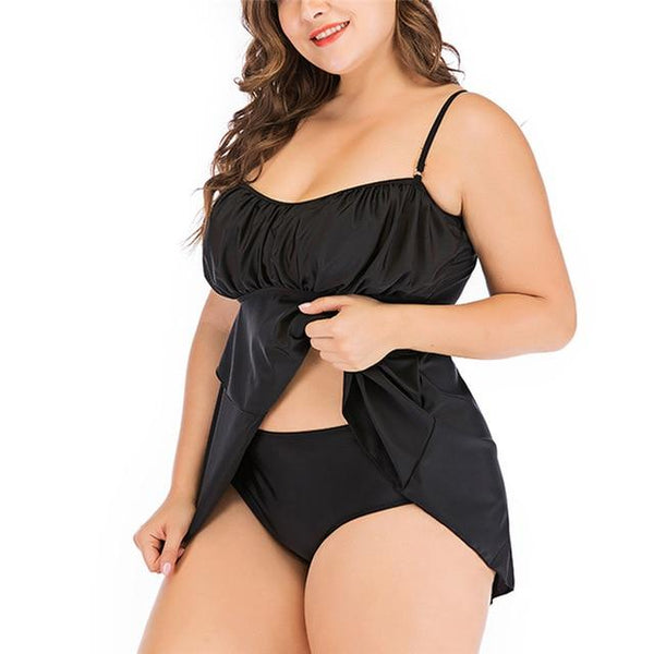 2019 Plus Size Tankini set Women Swimwear Two Piece Black Halter Swimsuit High Waist Bikinis Swimming Dress Bathing Suit S--5XL