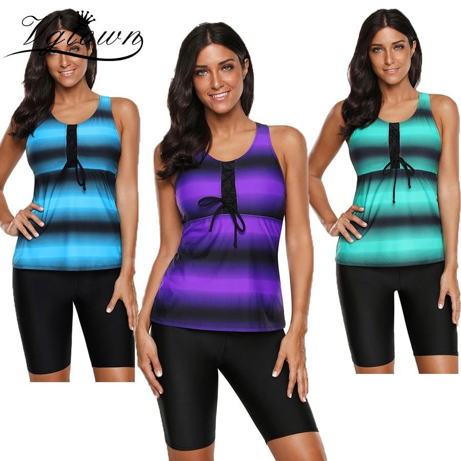 VGTOWN Plus Size 5XL Swimwear Women Ombre Print Tankini Top And Sport cropped Pants Fitness Two-Piece Beach Wear Bathing Suits
