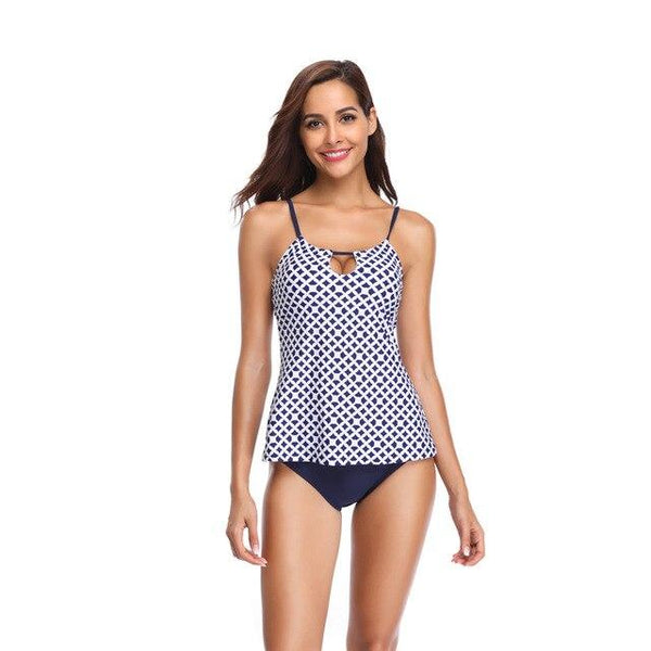 SHEKINI Women's Polka Dot Backless High-Neck Halter Tankini Top and Bottom Swimsuits