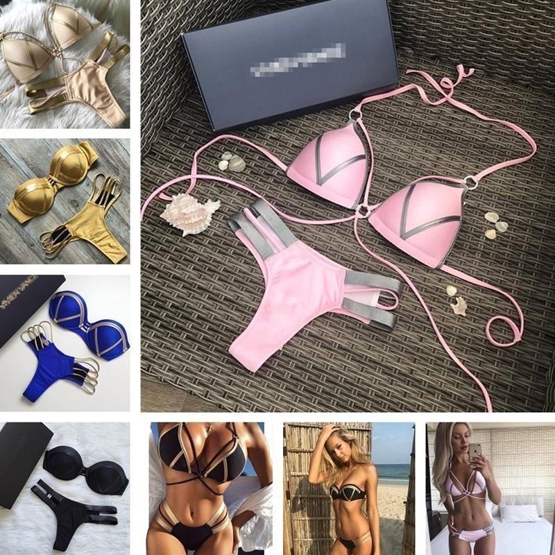 2019 Gold Stamping Women Bikini Set Sexy Padded Women Swimsuit Push Up Bikini Swimwear Summer Beachwear Brazil Bathing Suit
