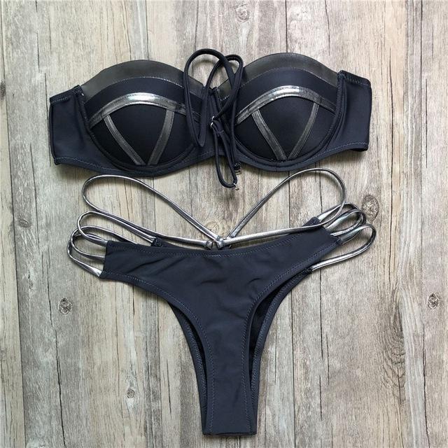 2019 Gold Stamping Women Bikini Set Sexy Padded Women Swimsuit Push Up Bikini Swimwear Summer Beachwear Brazil Bathing Suit