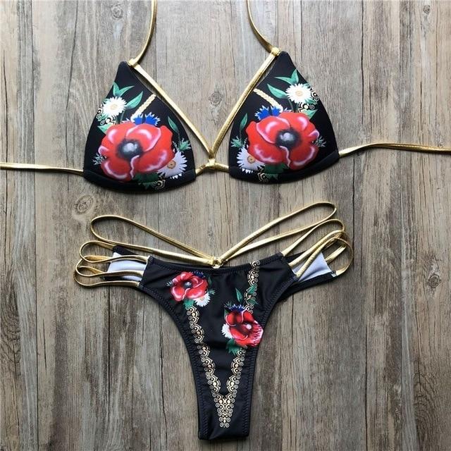 2019 Gold Stamping Women Bikini Set Sexy Padded Women Swimsuit Push Up Bikini Swimwear Summer Beachwear Brazil Bathing Suit