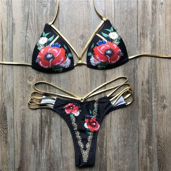 2019 Gold Stamping Women Bikini Set Sexy Padded Women Swimsuit Push Up Bikini Swimwear Summer Beachwear Brazil Bathing Suit