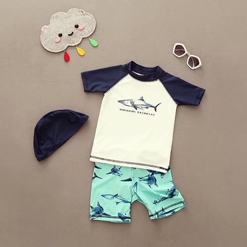 Boys Swimsuit New 2019 Children's Swimwear Swimsuit For Kids Boys Two Piece Swimming Suits Shirts Pants Boys Swimsuit CZ903