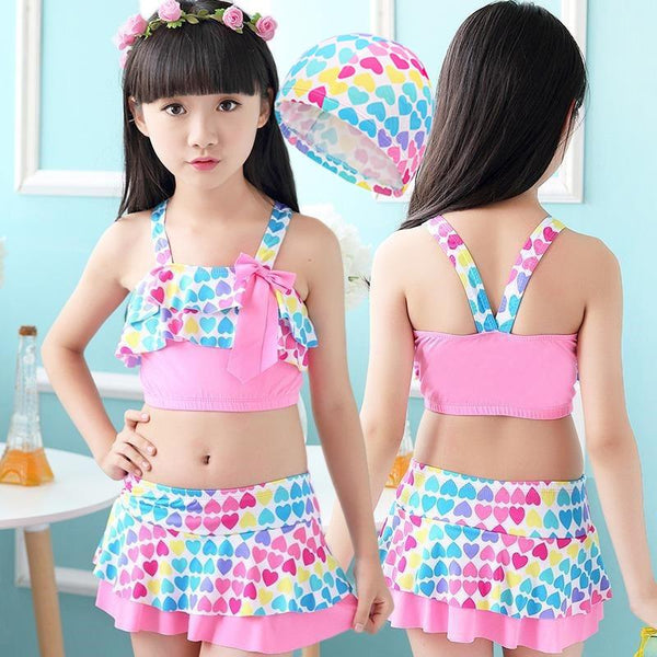Children Swimwear Girls Cute Love Two Pieces Swim Suits Princess Girl Swimsuit Kids Tankini Bathing Suits Beach Skirt Swim Suit