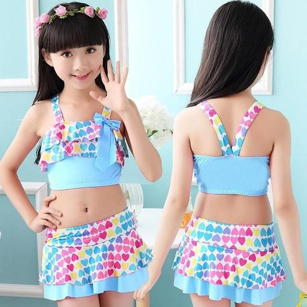 Children Swimwear Girls Cute Love Two Pieces Swim Suits Princess Girl Swimsuit Kids Tankini Bathing Suits Beach Skirt Swim Suit