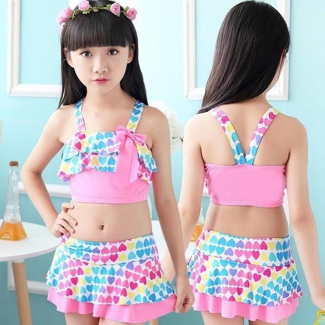 Children Swimwear Girls Cute Love Two Pieces Swim Suits Princess Girl Swimsuit Kids Tankini Bathing Suits Beach Skirt Swim Suit