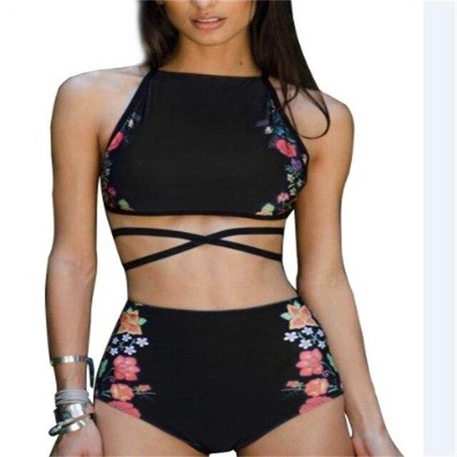 Bikini swimsuit women swimming suits 2019 high waist bikinis floral tankinis swimsuit tank tops bathing suits blue vest swimwear