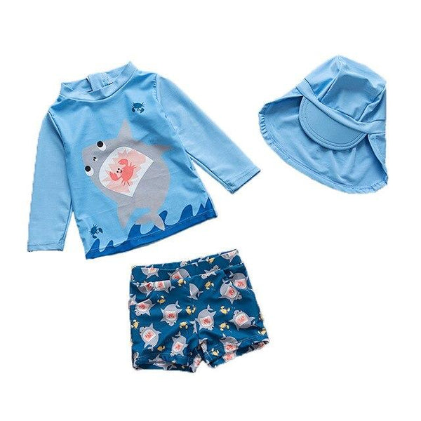 Kids Boy Two Pieces Swim Suit Sunproof Cartoon Shark Beach Bodysuit Toddler Boys Swimwear 1-10Y Children Swimsuit surfing Wear