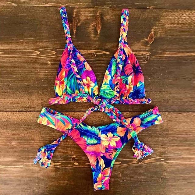2019 Sexy Bikini Swimwear Women Swimsuit Push Up Biquini Brazilian Bikini Set Tie Up Summer Beach Wear Print Bathing Suit Female