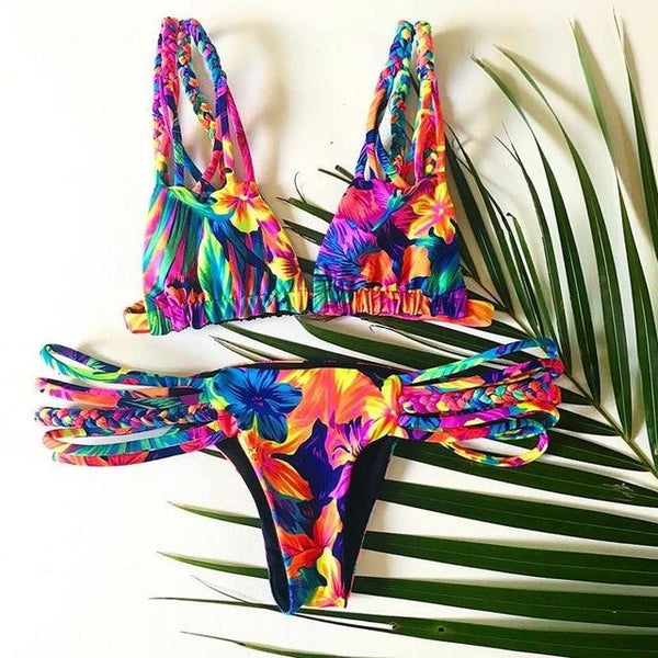 2019 Sexy Bikini Swimwear Women Swimsuit Push Up Biquini Brazilian Bikini Set Tie Up Summer Beach Wear Print Bathing Suit Female