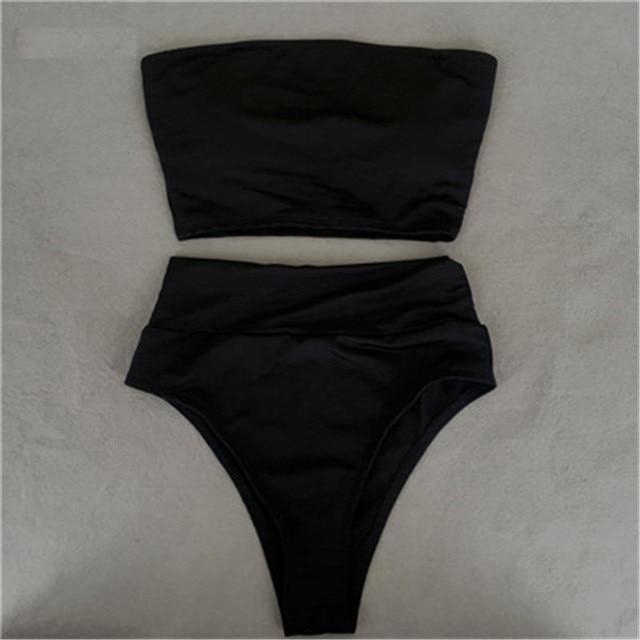 High Waist Swimsuit 2018 Sexy Bikini Women Brazilian Pad Swimwear Push Up Bandeau Top Plus Size Bottom Bikini Set Bathing Suits