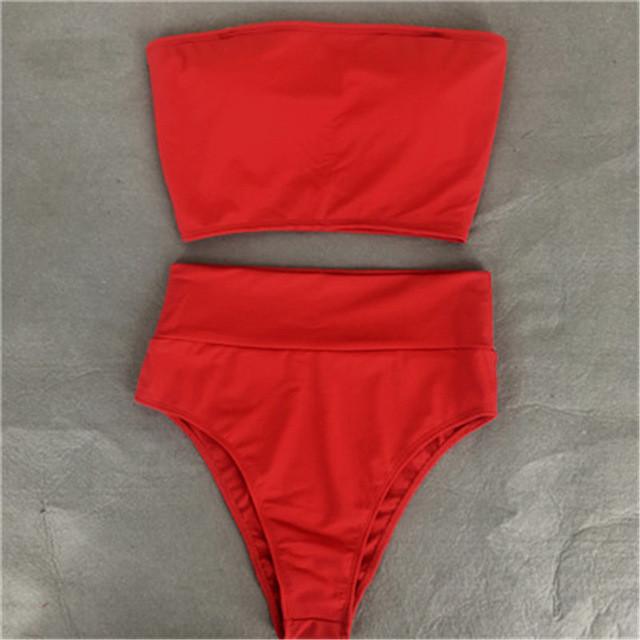 High Waist Swimsuit 2018 Sexy Bikini Women Brazilian Pad Swimwear Push Up Bandeau Top Plus Size Bottom Bikini Set Bathing Suits