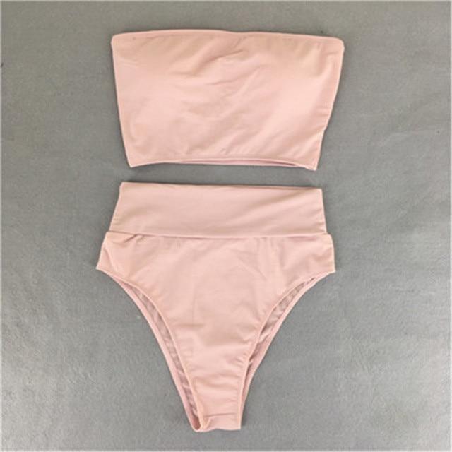 High Waist Swimsuit 2018 Sexy Bikini Women Brazilian Pad Swimwear Push Up Bandeau Top Plus Size Bottom Bikini Set Bathing Suits