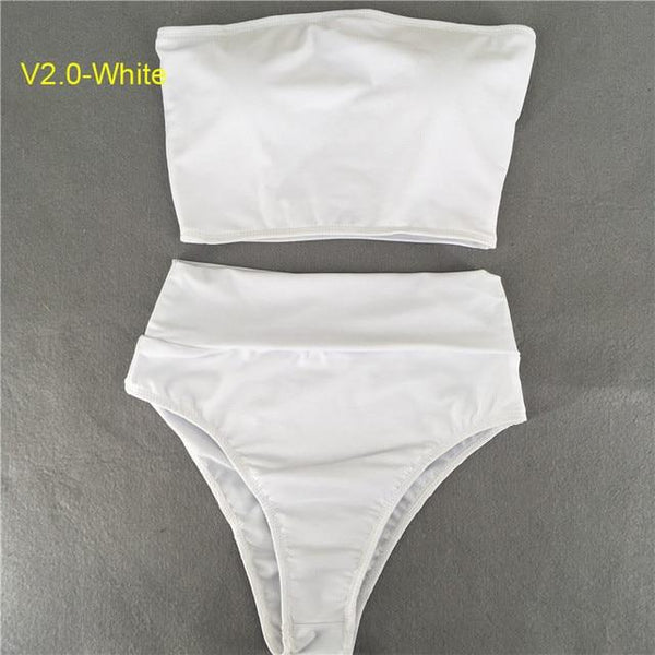 High Waist Swimsuit 2018 Sexy Bikini Women Brazilian Pad Swimwear Push Up Bandeau Top Plus Size Bottom Bikini Set Bathing Suits