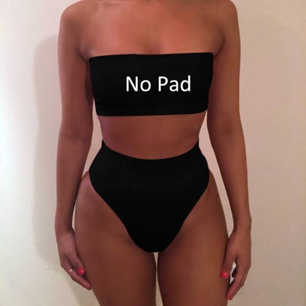 High Waist Swimsuit 2018 Sexy Bikini Women Brazilian Pad Swimwear Push Up Bandeau Top Plus Size Bottom Bikini Set Bathing Suits