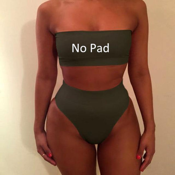 High Waist Swimsuit 2018 Sexy Bikini Women Brazilian Pad Swimwear Push Up Bandeau Top Plus Size Bottom Bikini Set Bathing Suits