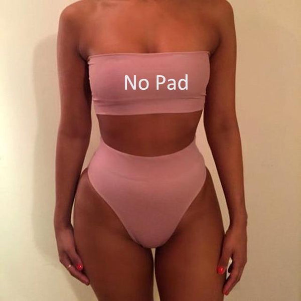 High Waist Swimsuit 2018 Sexy Bikini Women Brazilian Pad Swimwear Push Up Bandeau Top Plus Size Bottom Bikini Set Bathing Suits