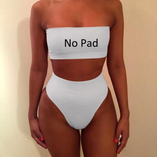 High Waist Swimsuit 2018 Sexy Bikini Women Brazilian Pad Swimwear Push Up Bandeau Top Plus Size Bottom Bikini Set Bathing Suits