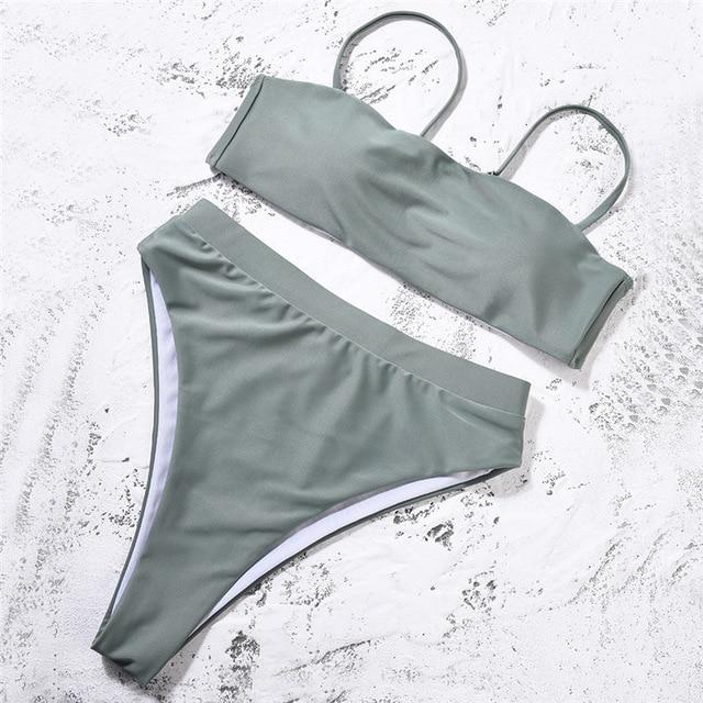 High Waist Swimsuit 2018 Sexy Bikini Women Brazilian Pad Swimwear Push Up Bandeau Top Plus Size Bottom Bikini Set Bathing Suits