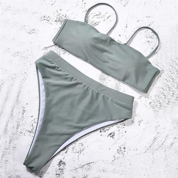 High Waist Swimsuit 2018 Sexy Bikini Women Brazilian Pad Swimwear Push Up Bandeau Top Plus Size Bottom Bikini Set Bathing Suits