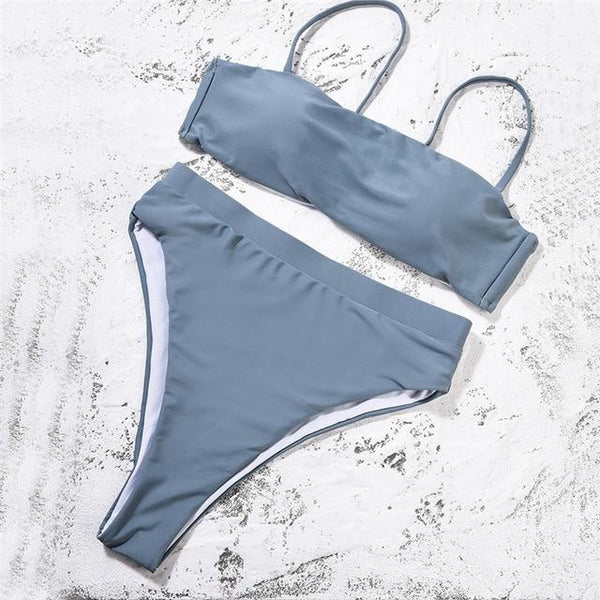 High Waist Swimsuit 2018 Sexy Bikini Women Brazilian Pad Swimwear Push Up Bandeau Top Plus Size Bottom Bikini Set Bathing Suits