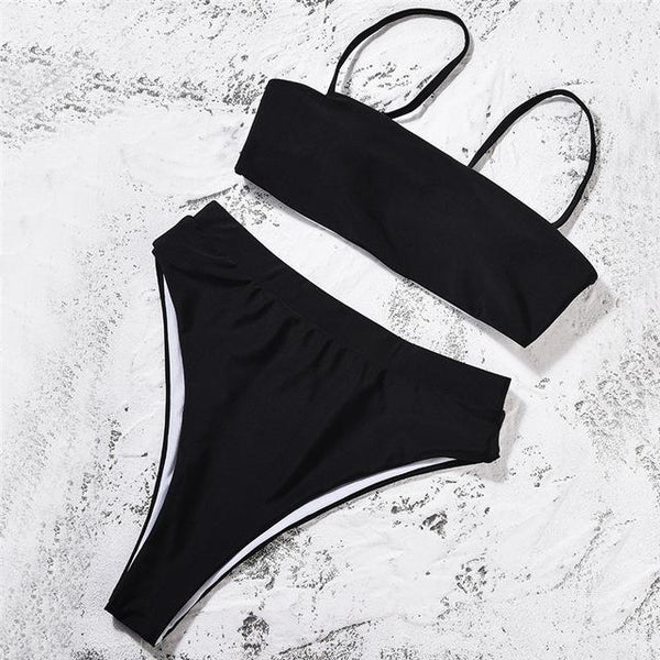 High Waist Swimsuit 2018 Sexy Bikini Women Brazilian Pad Swimwear Push Up Bandeau Top Plus Size Bottom Bikini Set Bathing Suits