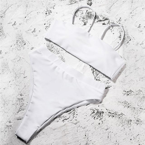 High Waist Swimsuit 2018 Sexy Bikini Women Brazilian Pad Swimwear Push Up Bandeau Top Plus Size Bottom Bikini Set Bathing Suits