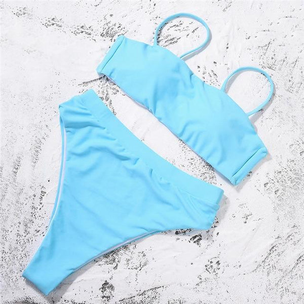 High Waist Swimsuit 2018 Sexy Bikini Women Brazilian Pad Swimwear Push Up Bandeau Top Plus Size Bottom Bikini Set Bathing Suits