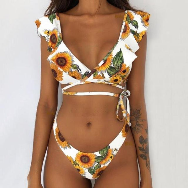 Rubylong 2019 Ruffles Bikini Women Sexy Vintage Swimsuit Brazilian Thong Bikini Set Female Retro Swimwear Push Up Bathing Suit