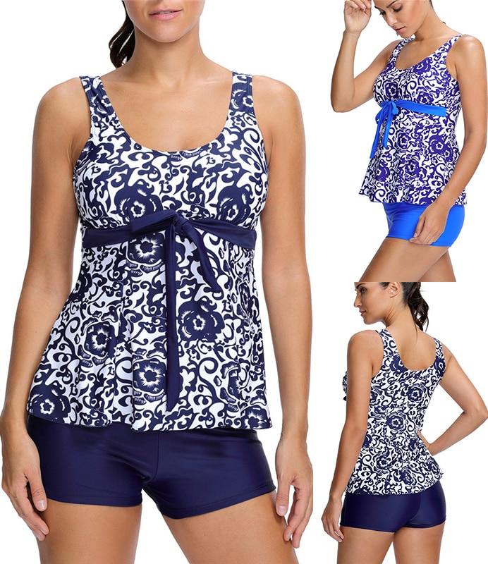 TONY Fashion Sexy Women Tankini Two-Pieces Swimsuits Plus Size Padded Beach Wear Dress Top Trunk Bottom Bathing Suits
