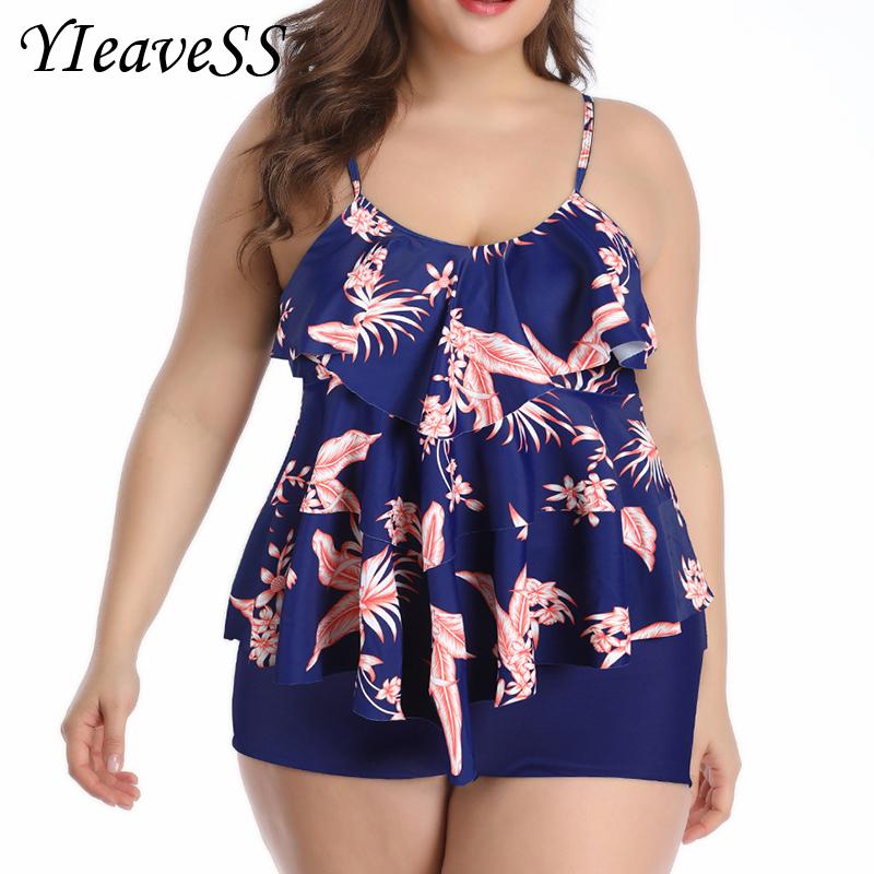 2019 New Plus Size Tankini set Women Swimwear Two Piece Print Halter Swimsuit Swimming Dress High Waist Bikinis Bathing Suit