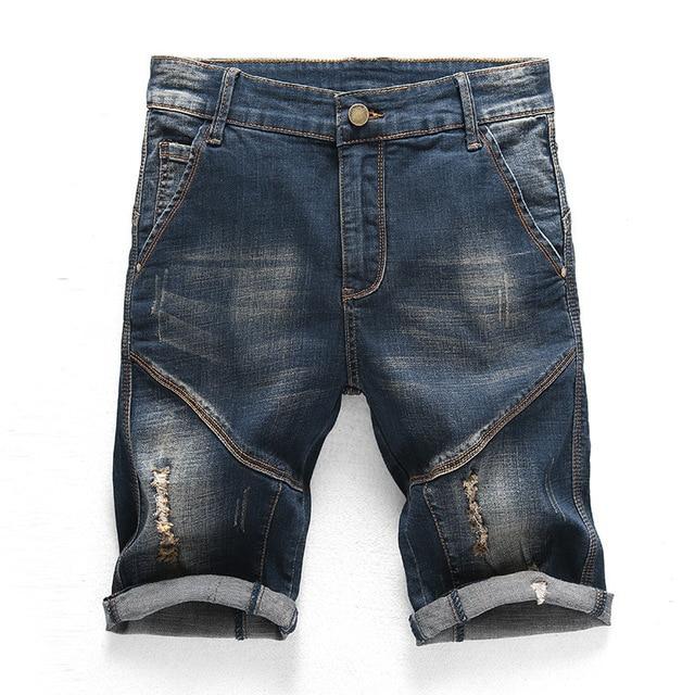 MORUANCLE New Mens Summer Ripped Short Jeans With Holes Washed Straight Distressed Denim Shorts For Man Knee Length Size 28-40