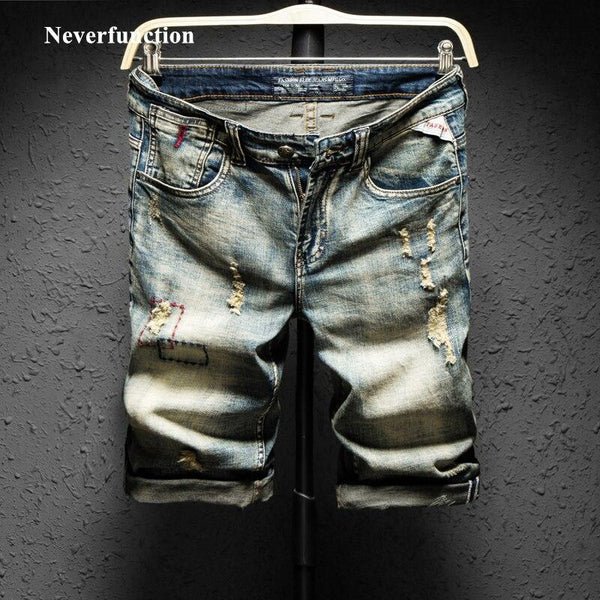 High Quality Summer New Men Ripped Holes Loose Straight Jeans Short Fashion Hip hop Bermuda Casual Beach Denim shorts
