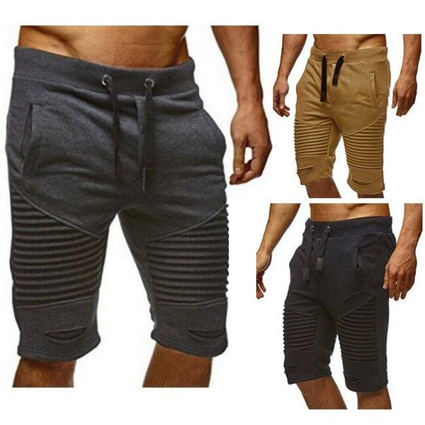 2018 Mens shorts joggers pants Men pleated sweatpants keen length slim short masculino Ripped hip hop short pants streetwear