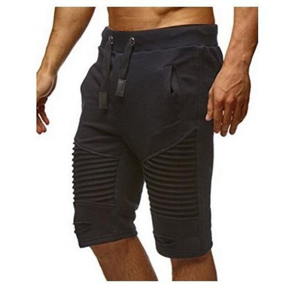 2018 Mens shorts joggers pants Men pleated sweatpants keen length slim short masculino Ripped hip hop short pants streetwear