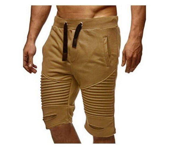2018 Mens shorts joggers pants Men pleated sweatpants keen length slim short masculino Ripped hip hop short pants streetwear