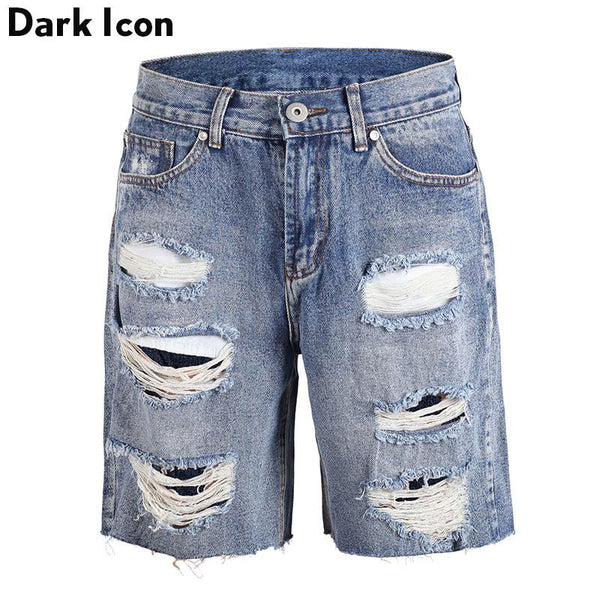 Dark Icon Ripped Shorts Men Denim Cotton Street Men's Shorts Black Blue 2019 Summer Hi-end Fashion Shorts for Men