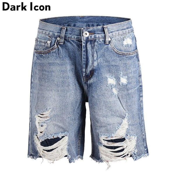 Dark Icon Loose Unlock Hemline Ripped Denim Shorts Men 2019 Summer High Street Fashion Men's Shorts