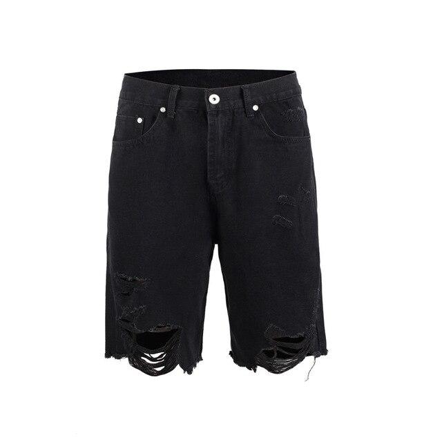 Dark Icon Loose Unlock Hemline Ripped Denim Shorts Men 2019 Summer High Street Fashion Men's Shorts