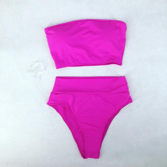 High Waist Swimsuit 2018 Sexy Bikini Women Brazilian Pad Swimwear Push Up Bandeau Top Plus Size Bottom Bikini Set Bathing Suits
